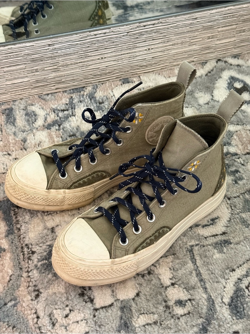 Converse High-Top Platform Sneakers Olive Green with Black Laces